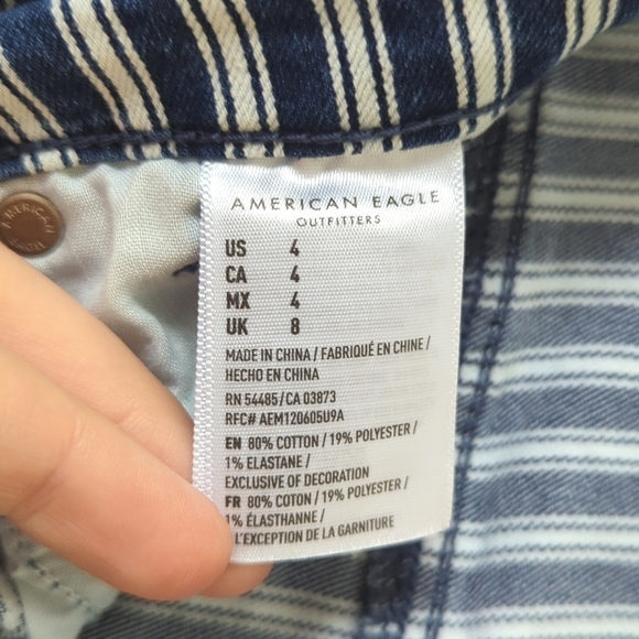 American Eagle Retro Striped Dark Wash High Waisted Shortie Jean Shorts 4 - Picture 6 of 12